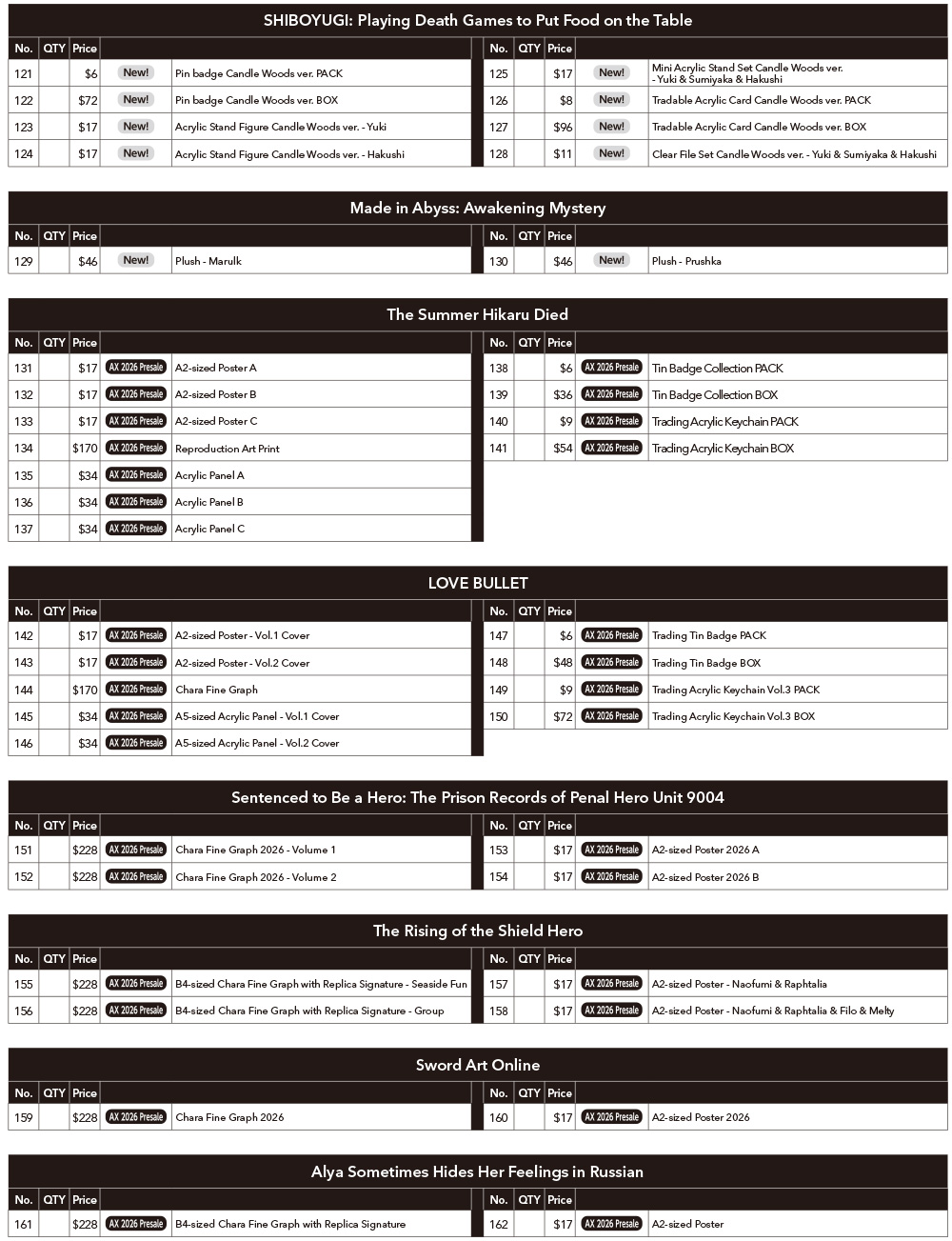 Order Sheet